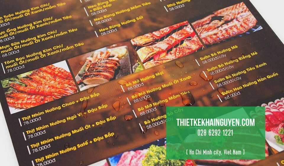 Menu bìa bồi carton cán màng chống thấm nước
