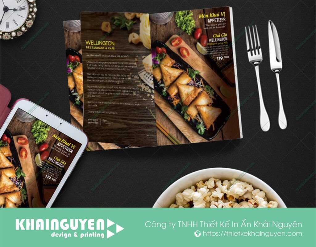 Thiết Kế Menu Đa Ngôn Ngữ Cho Nhà Hàng 2026 | Khải Nguyên 23 Menu nhà hàng Âu Wellington Restaurant
