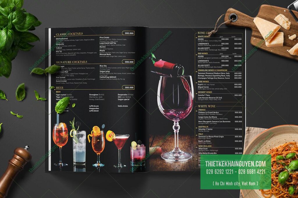 Phần menu nước trong thiết kế thực đơn nhà hàng