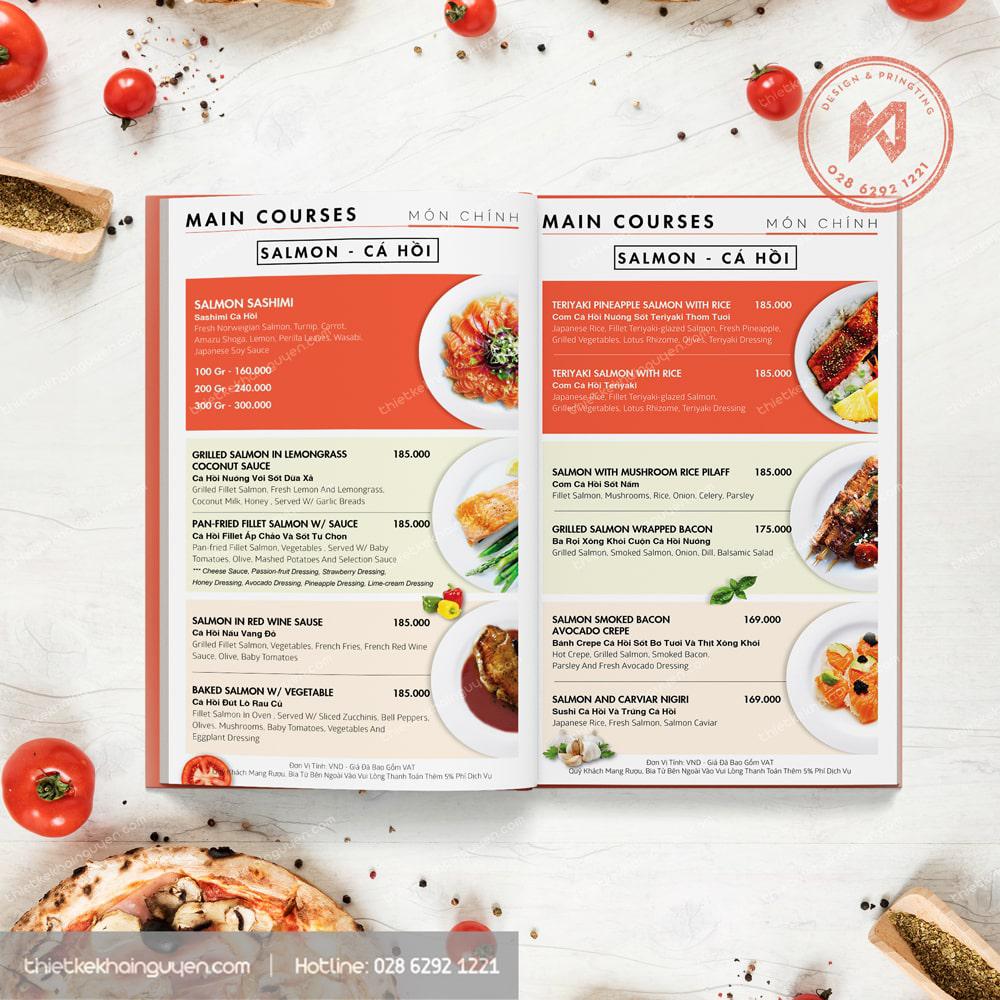 Mẫu thiết kế menu nhà hàng Salmon Đà Nẵng