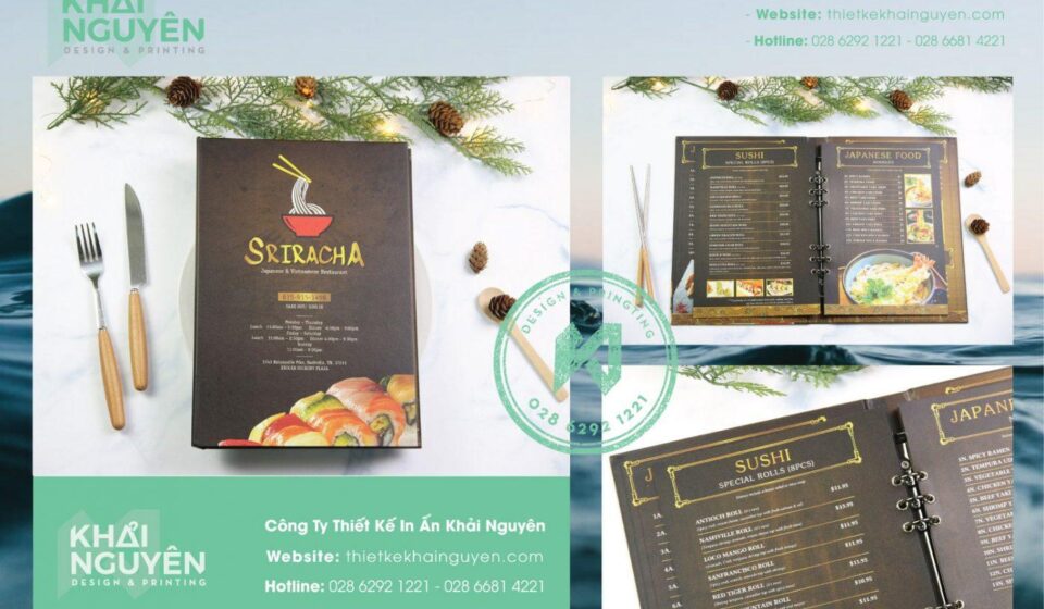 Menu bìa cứng gáy còng - in màu sắc rất đẹp