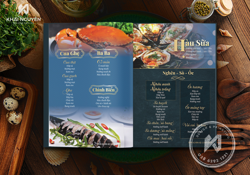 Thiết kế & in menu nhà hàng Hải Sản
