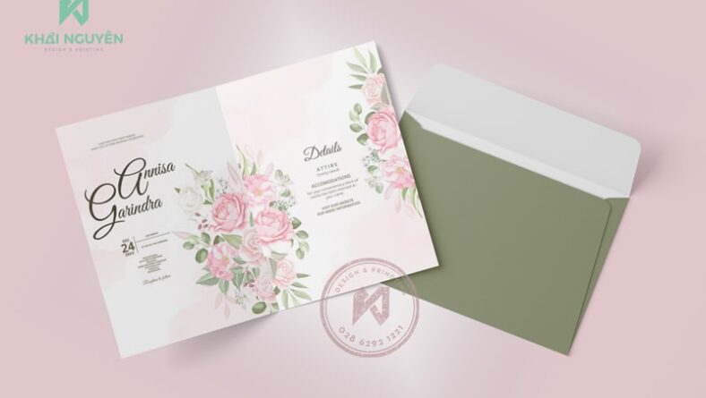 Thiệp cưới Hoa đơn giản  Tinh tế  Tông màu hồng phấn  Kèm Tracing