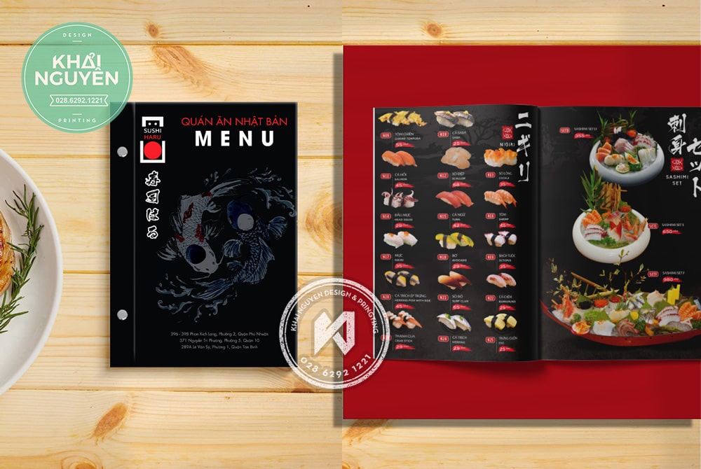 Thiết kế menu nhà hàng Sushi Haru với bìa cứng