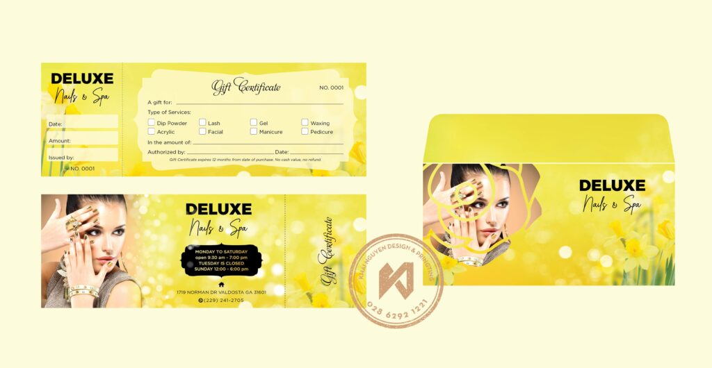 Thiết kế gift voucher màu vàng cho nails spa