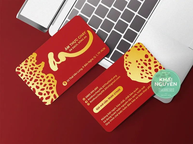 Tư vấn in card visit nhà hàng - thiết kế name card nhà hàng 2 Card visit nhà hàng - giấy đỏ ép kim vàng