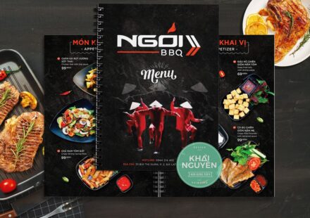 Menu Nhà Hàng Ngói BBQ - In menu nhựa lò xo