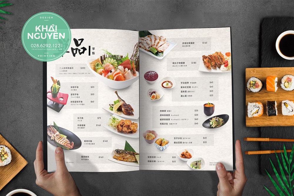 Thiết kế menu nhà hàng Sushi tông sáng