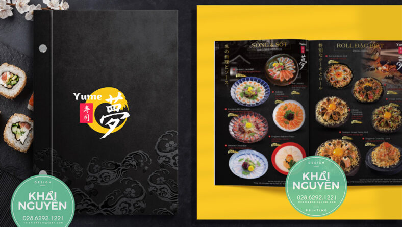 Thiết kế menu nhà hàng Nhật Bìa Bồi Carton ốc ngoài