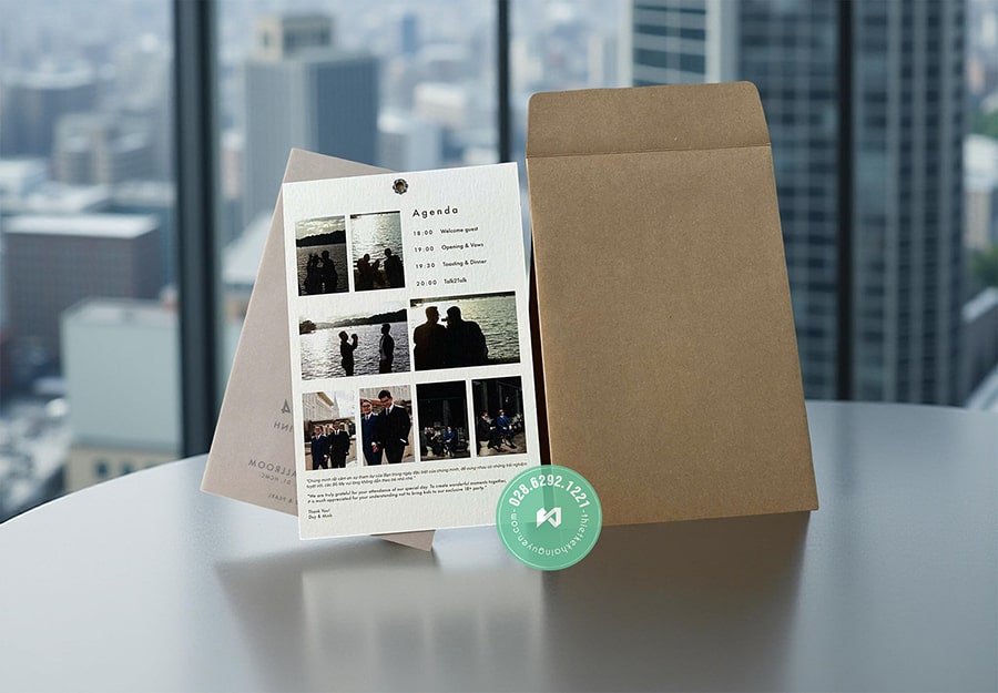 Mẫu thiệp cưới vintage có in hình kỷ niệm