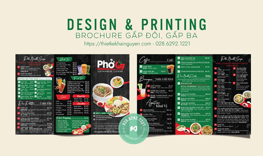 Mẫu tờ gấp 3 cho nhà hàng Phở G7 Vietnam Cuisine