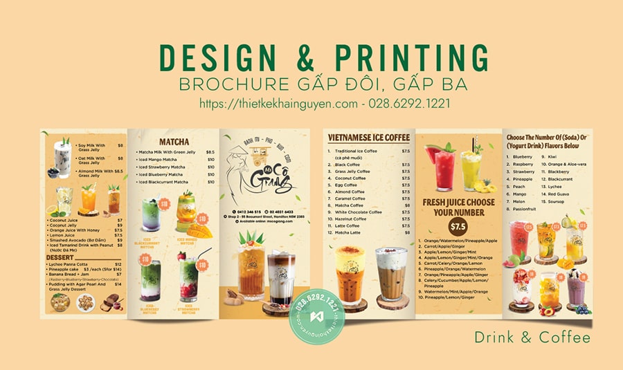 Phần menu nước (drink coffee) cho nhà hàng cô Giang