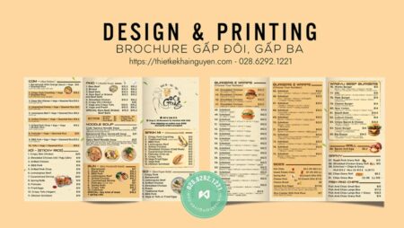 Mẫu in brochure A4 gấp 3, A3 gấp 4 cho nhà hàng
