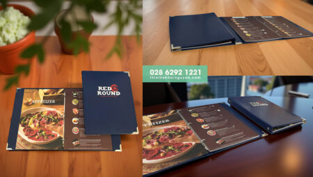 Menu Bìa Da PU Ép Kim 2 Màu – Red & Round