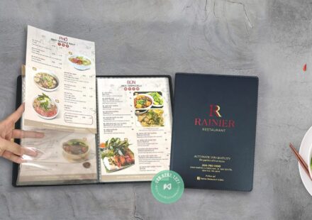 Leather-bound menu with plastic inner pages and interchangeable price tags - order menu online Vietnam