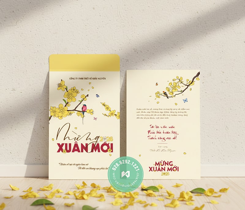 Mẫu thiệp Chúc Xuân Mới 2026 với hoa mai vàng
