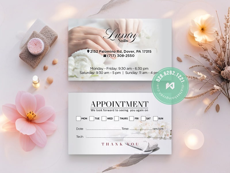 Mẫu Apointment Card Nails kết hợp làm card visit chuyên nghiệp