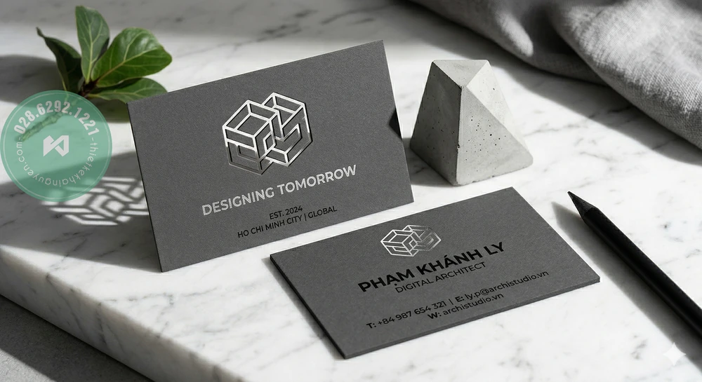 Những mẫu thiết kế name card sáng tạo từ Khải Nguyên 4 In card giấy mỹ thuật màu đen ép kim