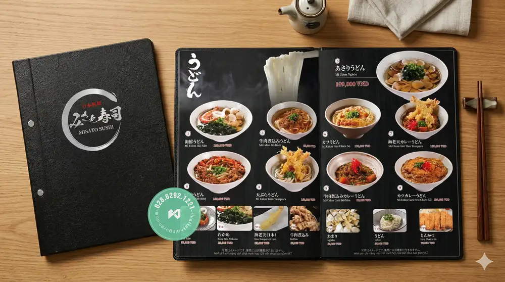 In Menu Nhà Hàng Nhật Sushi TPHCM – Thiết Kế Đúng Phong Vị Nhật Bản 9 Thiết kế & in menu nhà hàng Nhật với chất liệu bìa da ép kim