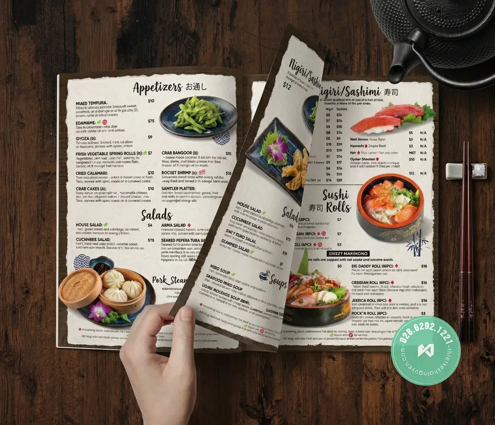 In Menu Nhà Hàng Nhật Sushi TPHCM – Thiết Kế Đúng Phong Vị Nhật Bản 2 Thiết kế menu nhà hàng Nhật Bản chuyên nghiệp tại TPHCM