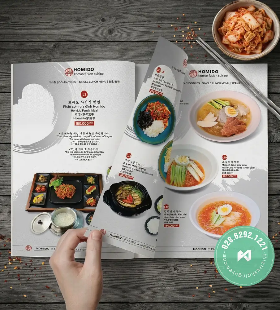 Menu Nhà Hàng Hàn Quốc Homido Tại TPHCM | Khải Nguyên 6 Thiết kế menu nhà hàng Hàn Quốc tại TPHCM