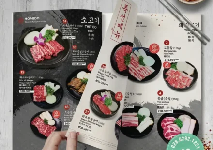 Thiết kế menu nhà hàng Hàn Quốc - BBQ Nướng Lẩu