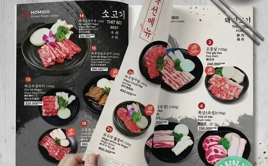 Thiết kế menu nhà hàng Hàn Quốc - BBQ Nướng Lẩu