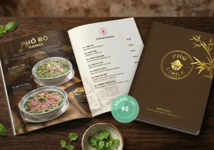 Menu Phở Étoile với Chất Liệu Menu Bìa Da ép kim cao cấp