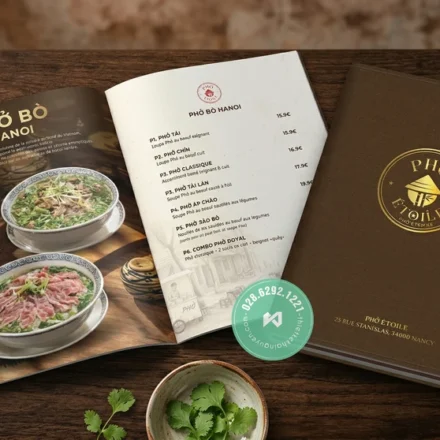 Menu Phở Étoile với Chất Liệu Menu Bìa Da ép kim cao cấp