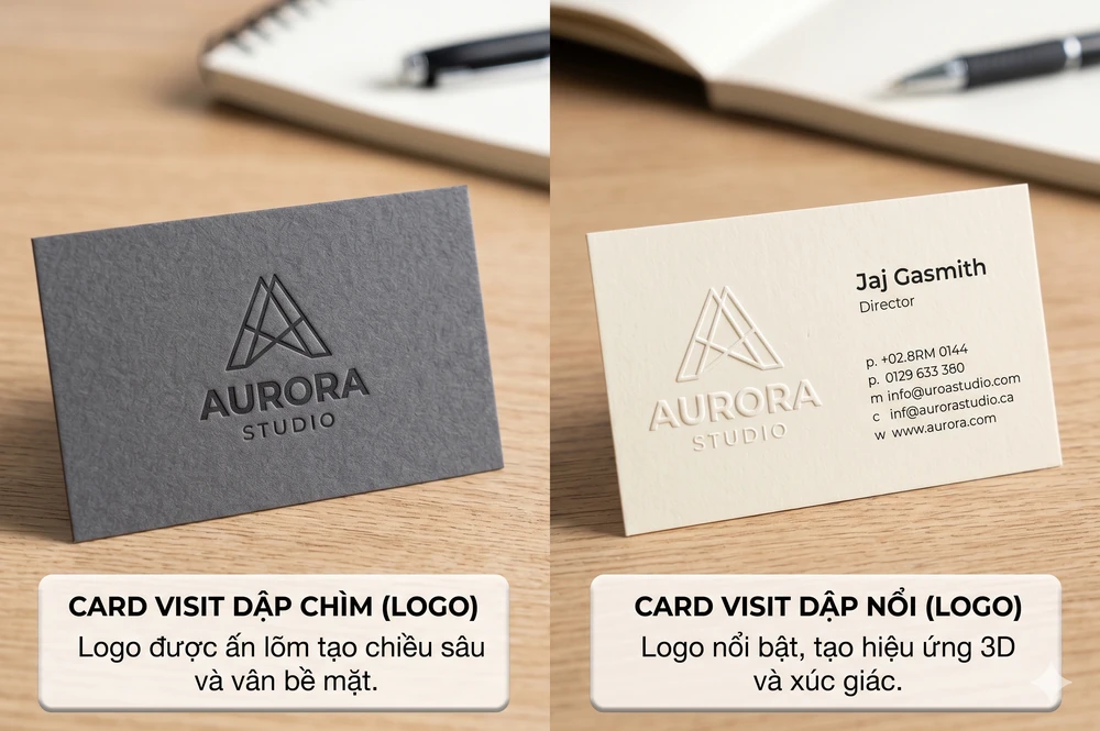 So sánh name card dập chìm và dập nổi