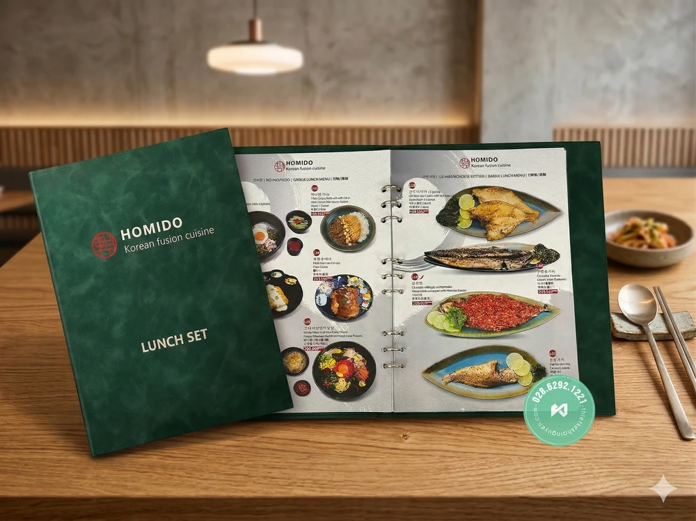 In Menu Nhà Hàng Hàn Quốc TPHCM | Giá Tốt – Thiết Kế Chuẩn Korean 8 Thiết kế in ấn menu da cho nhà hàng Hàn Quốc Homido tại TPHCM