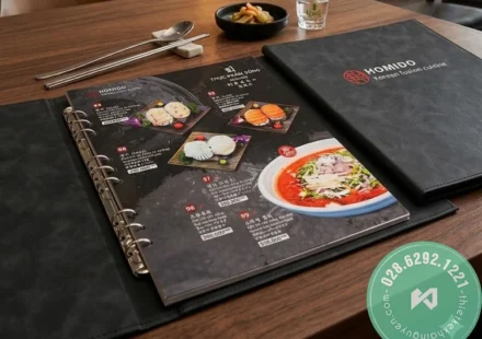 Thiết kế & in menu da sang trọng cho nhà hàng Hàn Quốc