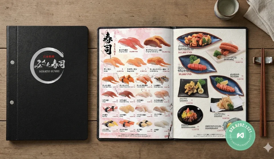 In Menu Nhà Hàng Nhật Sushi TPHCM – Thiết Kế Đúng Phong Vị Nhật Bản