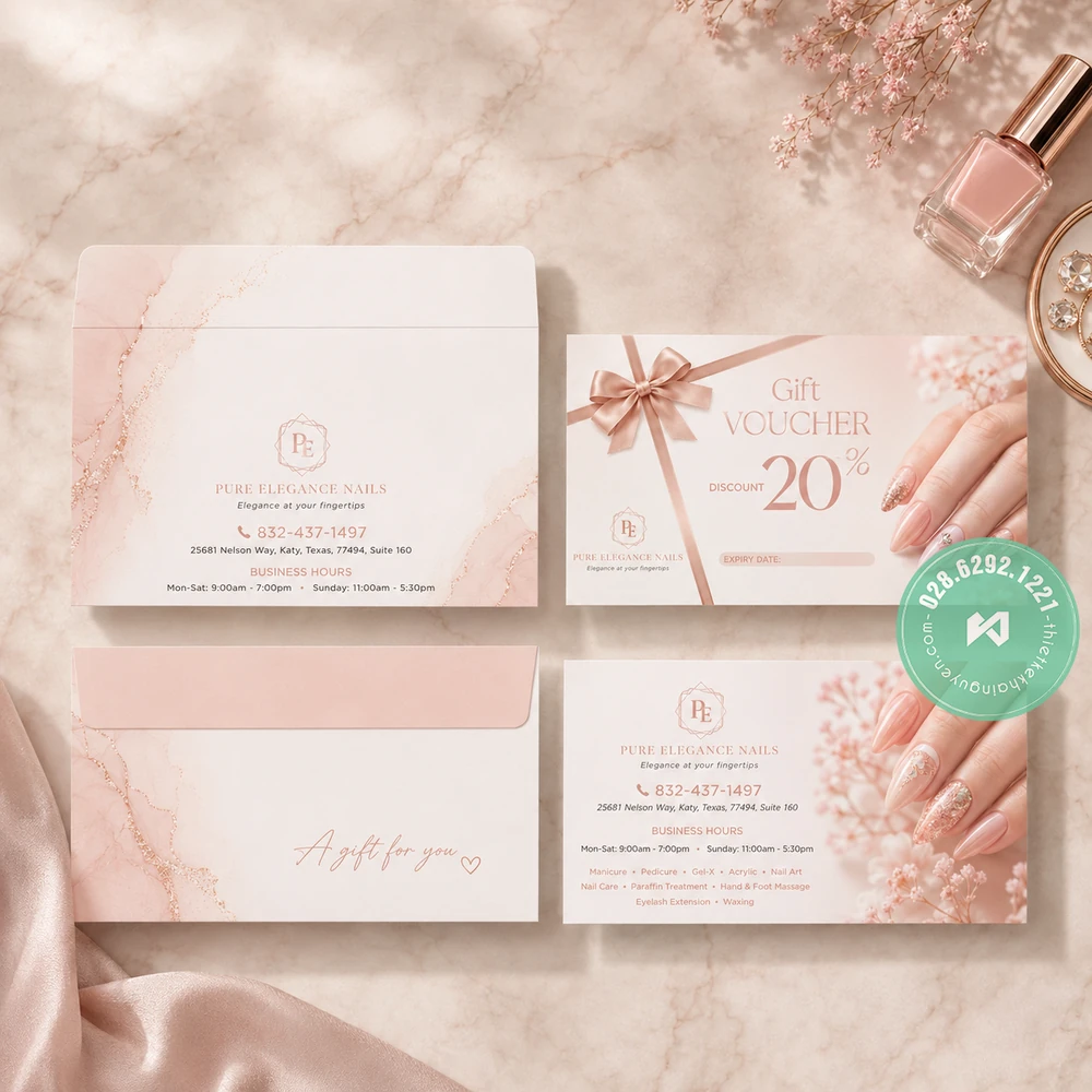 Top 30+ Mẫu Voucher Tiệm Nails Đẹp Giúp Tăng Doanh Thu 10 In gift voucher nails discount 20% - mẫu gift màu hồng đẹp