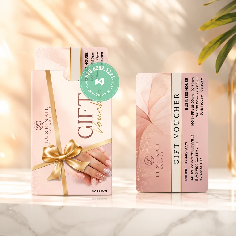 Top 30+ Mẫu Voucher Tiệm Nails Đẹp Giúp Tăng Doanh Thu 2 In ấn gift voucher cho thương hiệu Luxe Nail Lounge tại Texas, Mỹ