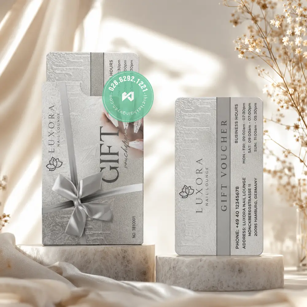 Custom Gift Voucher Printing for Vietnamese Nail Salons – International Shipping 11 Silver Luxury Gift Card Nails at Germany