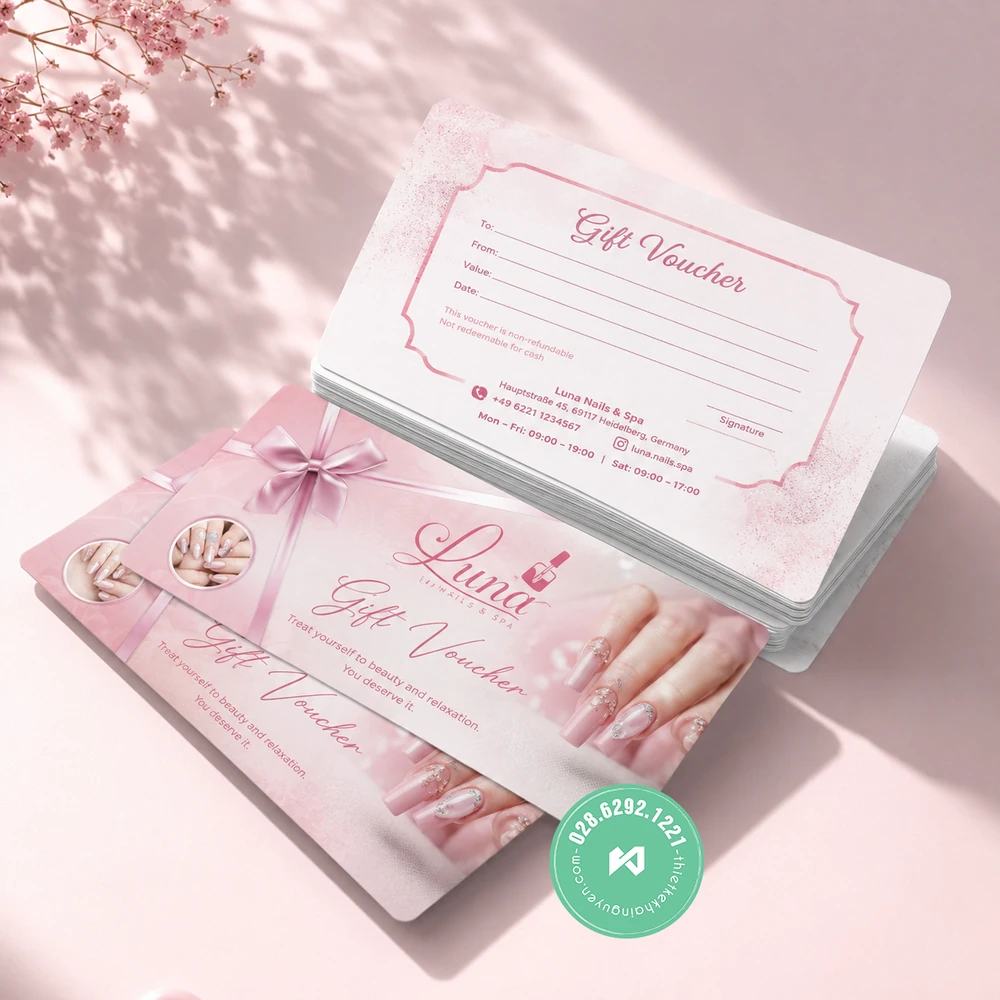 Gutscheine für Nagelstudio drucken – Günstig aus Vietnam bestellen 14 Thiết kế gift nails màu hồng cực cuốn hút