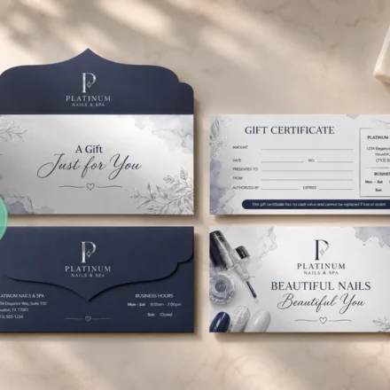 Top 30+ Mẫu Voucher Tiệm Nails Đẹp Giúp Tăng Doanh Thu Bộ in gift certificate nails có bao thư màu navy