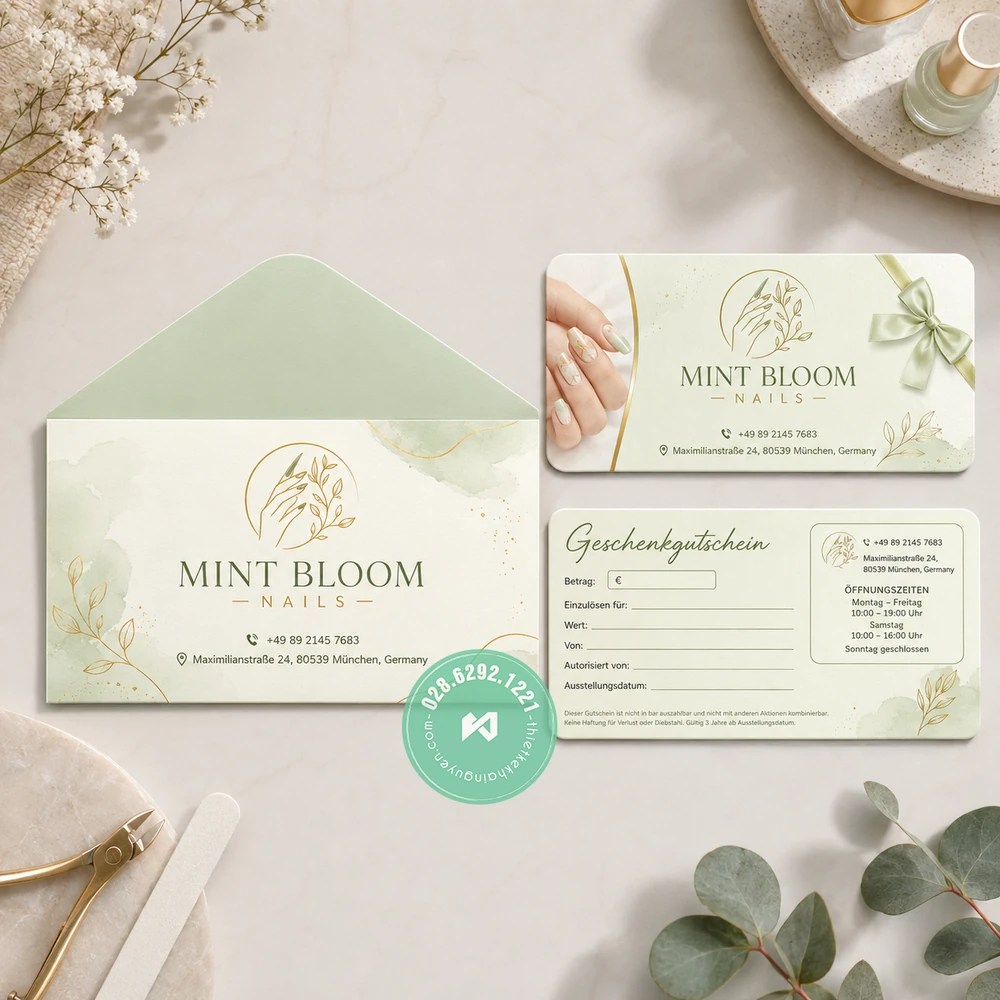 Gutscheine für Nagelstudio drucken – Günstig aus Vietnam bestellen 10 In gift certificate nails xanh pastel
