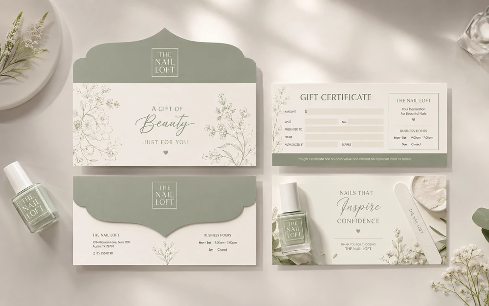 In Gift Voucher Spa TPHCM - Sang Trọng, Thiết Kế Riêng 2026 22 Mẫu in gift certificate Spa Nails nắp giọt nước đặc biệt