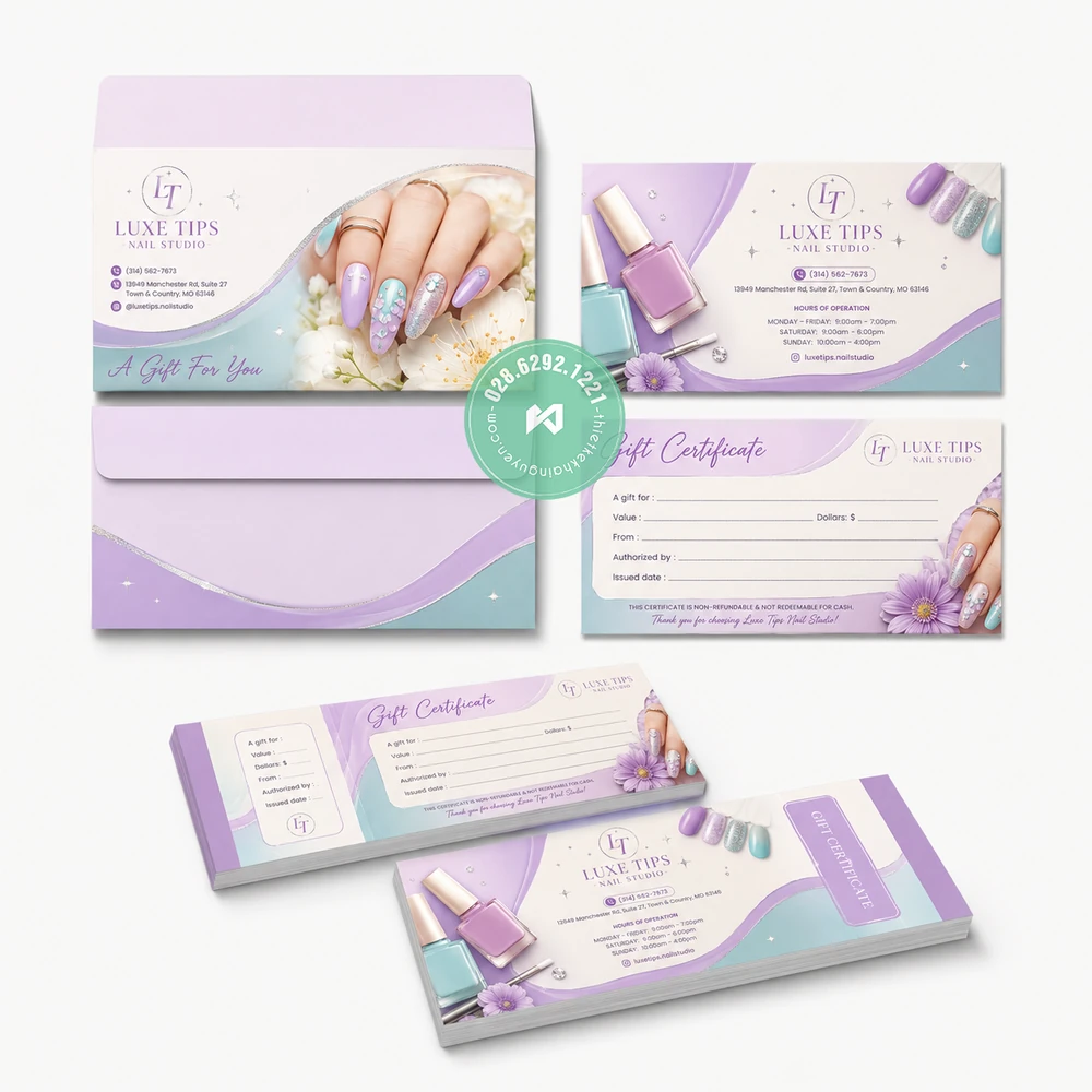 Top 30+ Mẫu Voucher Tiệm Nails Đẹp Giúp Tăng Doanh Thu 13 Bộ thiết kế in ấn voucher nails kèm bao thư màu tím