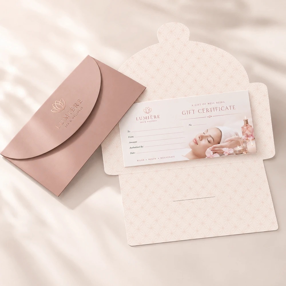In Gift Voucher Spa TPHCM - Sang Trọng, Thiết Kế Riêng 2026 19 Mẫu in voucher spa nắp vòm màu cam đất
