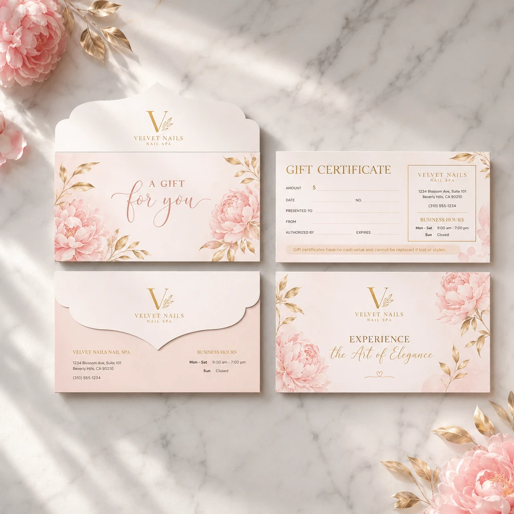 In Gift Voucher Spa TPHCM - Sang Trọng, Thiết Kế Riêng 2026 18 In gift certificate spa màu hồng pastel dịu dàng tại TPHCM
