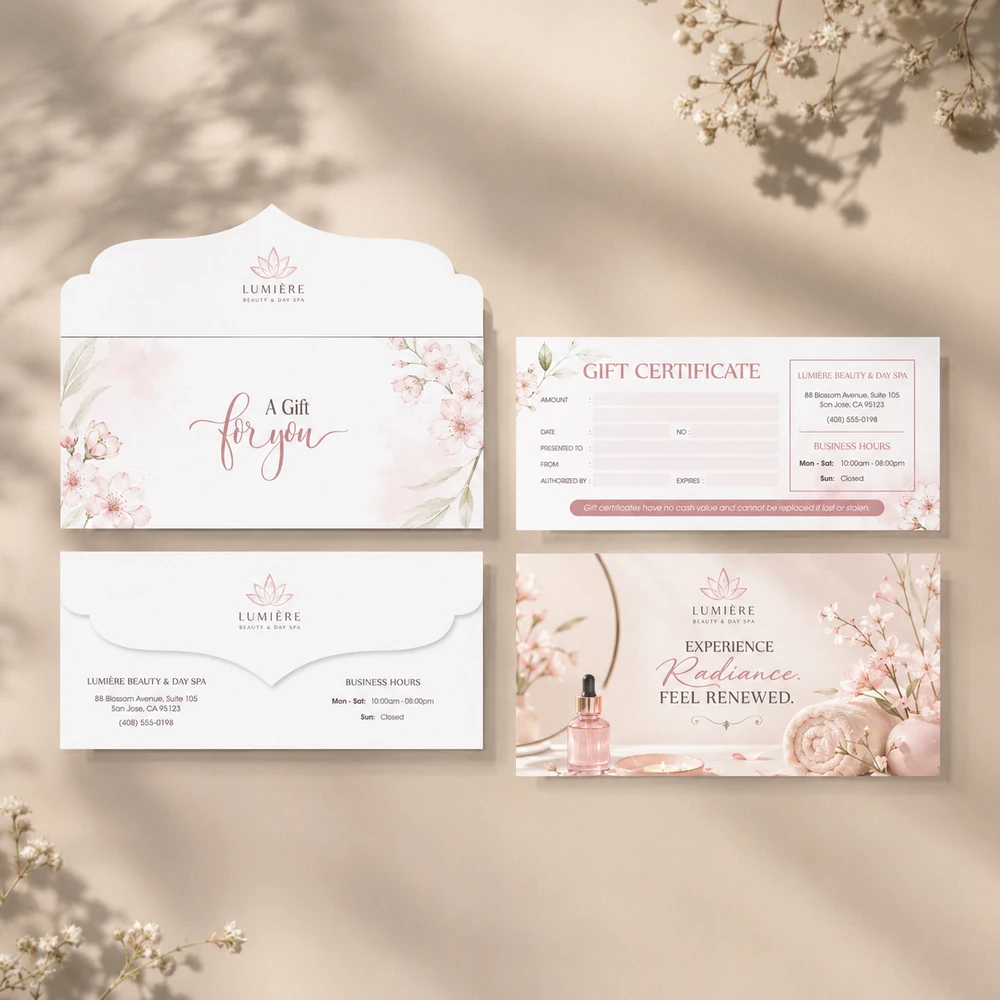 In Gift Voucher Spa TPHCM - Sang Trọng, Thiết Kế Riêng 2026 15 In ấn voucher Spa màu hồng phấn đẹp tại TPHCM
