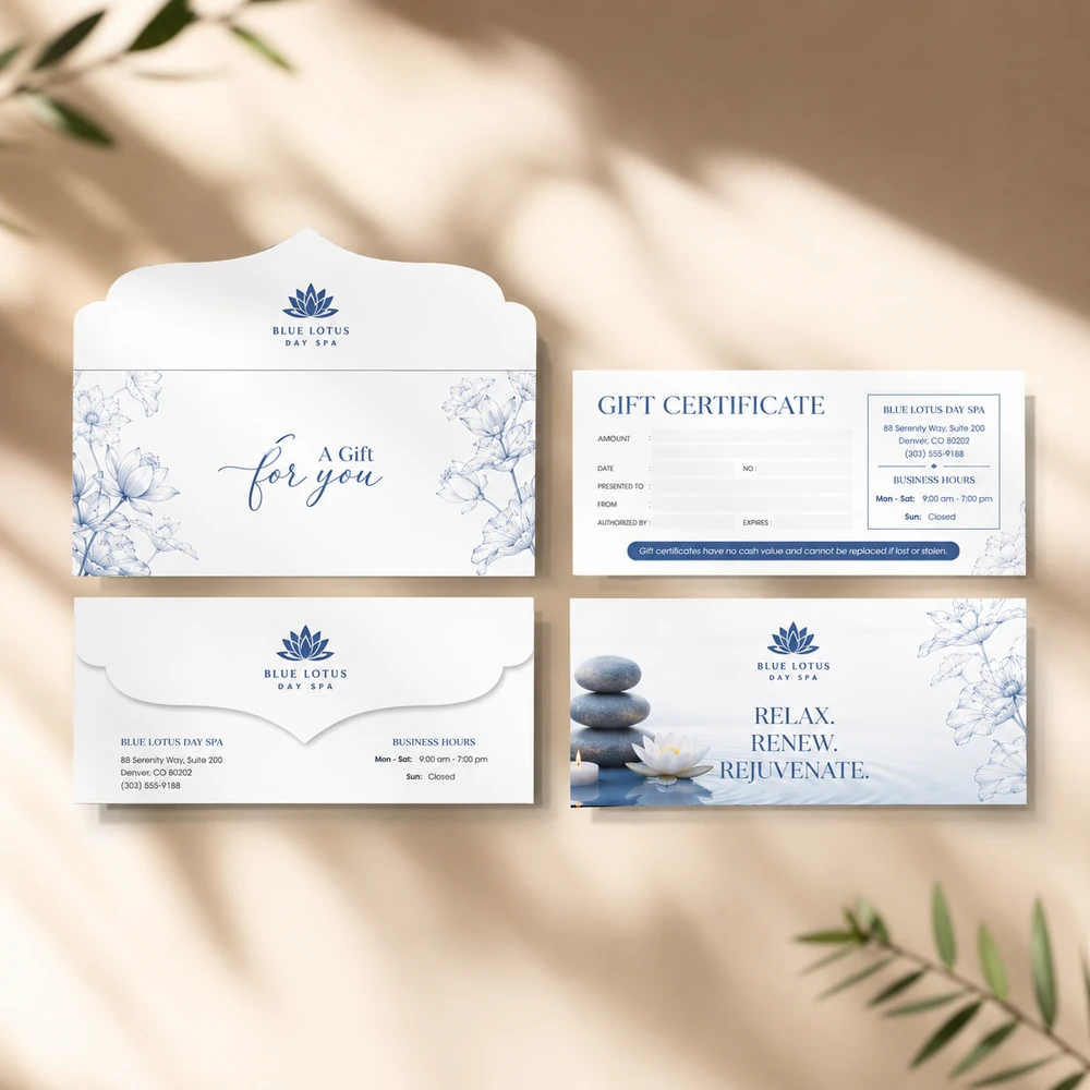 In Gift Voucher Spa TPHCM - Sang Trọng, Thiết Kế Riêng 2026 11 Mẫu in voucher nắp giọt nước của thương hiệu Blue Lotus