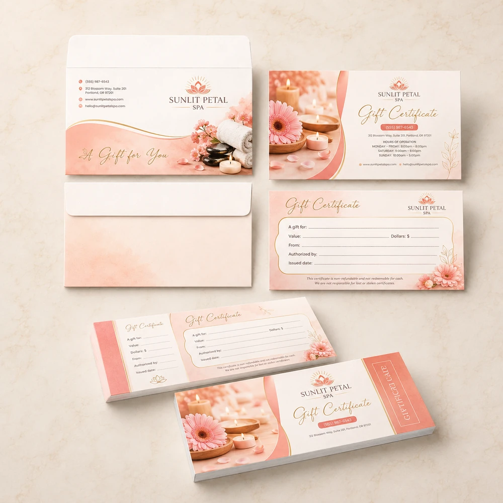 In Gift Voucher Spa TPHCM - Sang Trọng, Thiết Kế Riêng 2026 13 Thiết kế in voucher spa có bao thư màu Cam San Hô