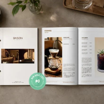 Thiết kế menu cà phê đẹp 2026 - Menu Bason Cafe Sakyo tại TPHCM