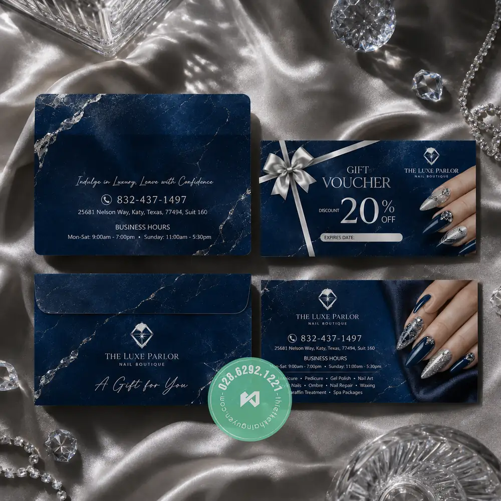 Custom Gift Voucher Printing for Vietnamese Nail Salons – International Shipping 5 Discount Vouchers for Nails- Voucher Giảm Giá cho tiệm nails