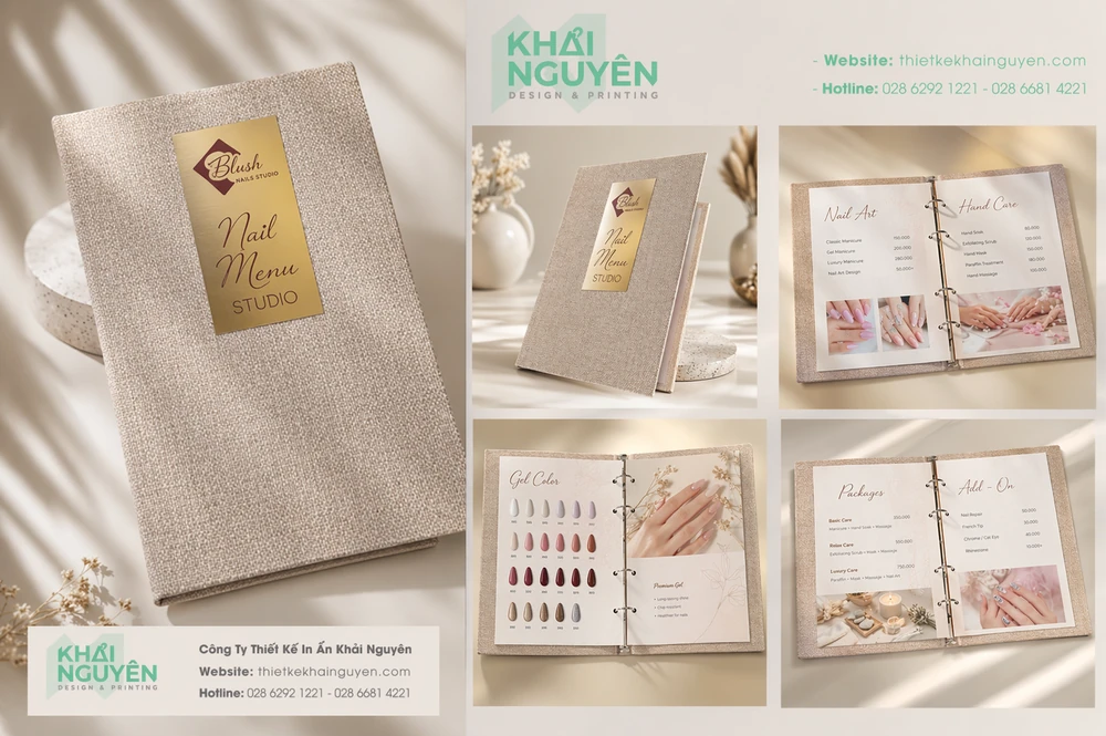 Menu Vải Gáy Còng Cao Cấp TPHCM - Giải Pháp Menu Sang Trọng Cho Nails Spa, Nhà Hàng 1 Dịch Vụ In Menu Vải Gáy Còng Cao Cấp TPHCM