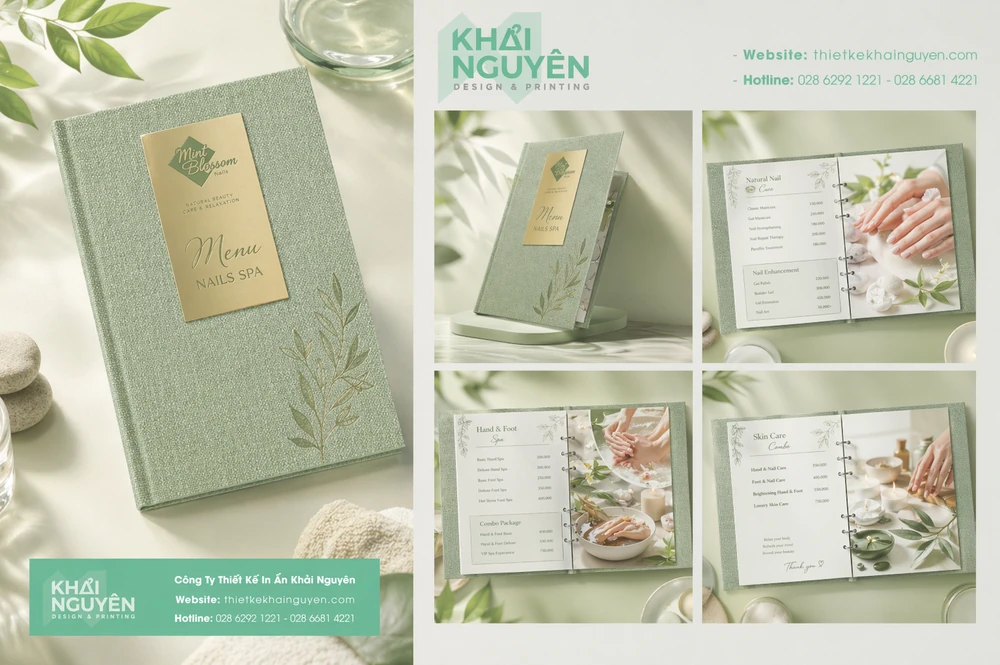 Menu Vải Gáy Còng Cao Cấp TPHCM - Giải Pháp Menu Sang Trọng Cho Nails Spa, Nhà Hàng 4 Đơn hàng in menu vải gáy còng đẹp mộc mạc cho thương hiệu nails spa